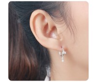 Cute Crystal Hang Design Silver Huggies Earring HO-2527